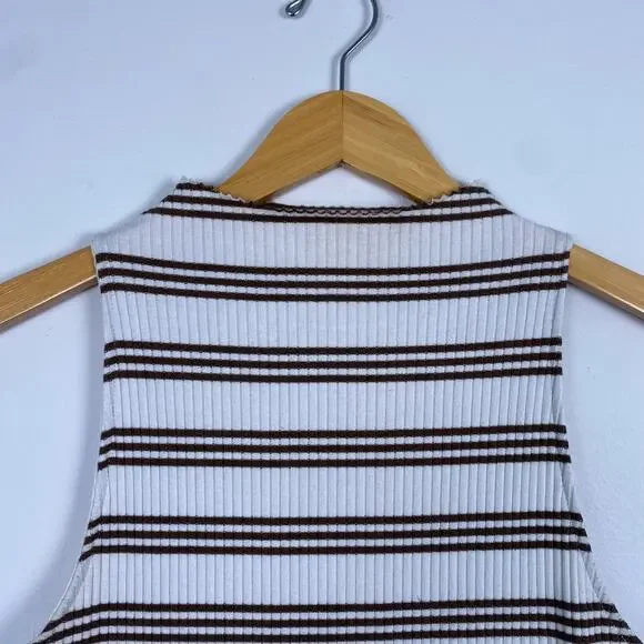 Anthropologie Cream and Brown Ribbed Sleeveless Tank Top - Picture 2 of 7